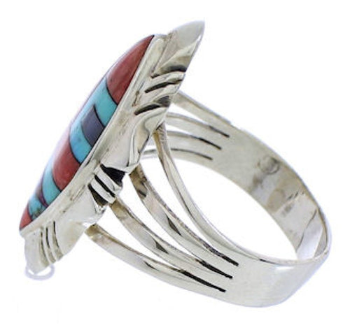 Southwest Multicolor Inlay Silver Ring Size 7-3/4 JX38207